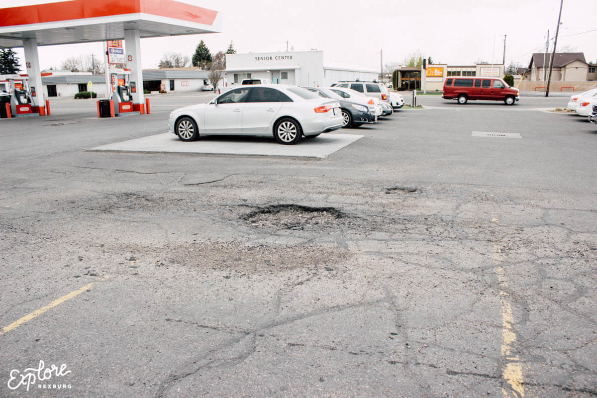 Rexburg pothole by Pizza Hut