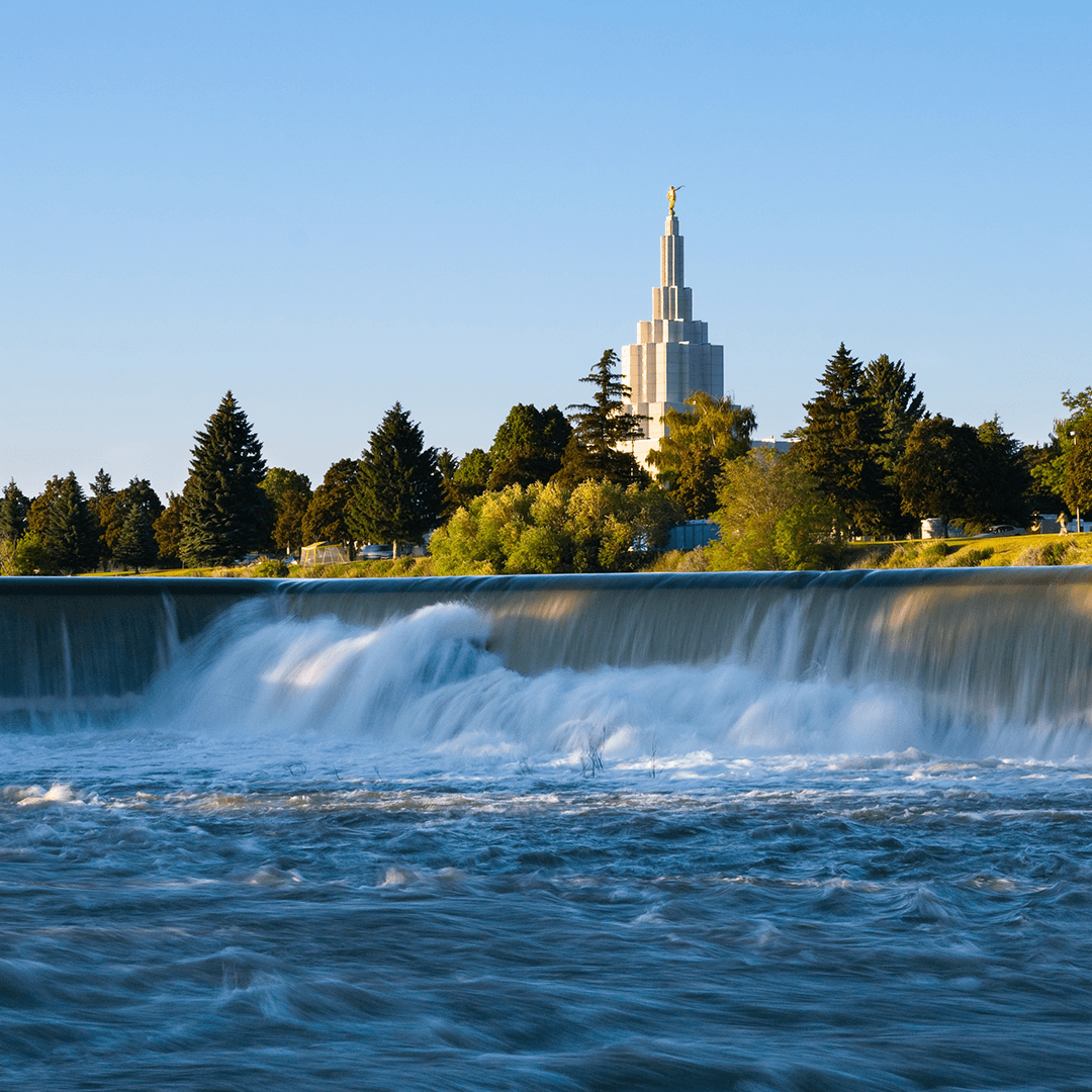 The falls in Idaho Falls near the LDS temple