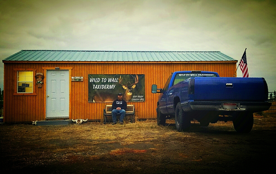 Cody Gooding out front of Wild to Wall Taxidermy.
