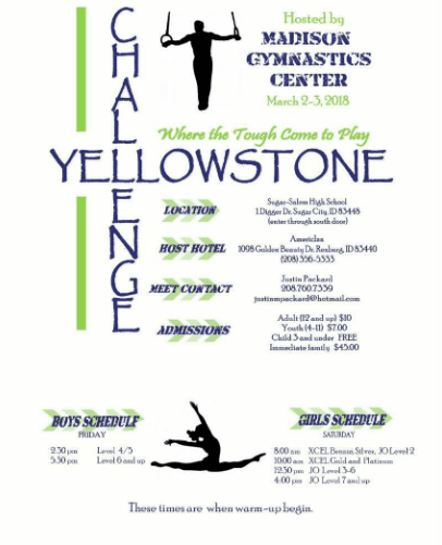 The Yellowstone Challenge, a USAG-sanctioned gymnastics competition, will take place March 2-3.