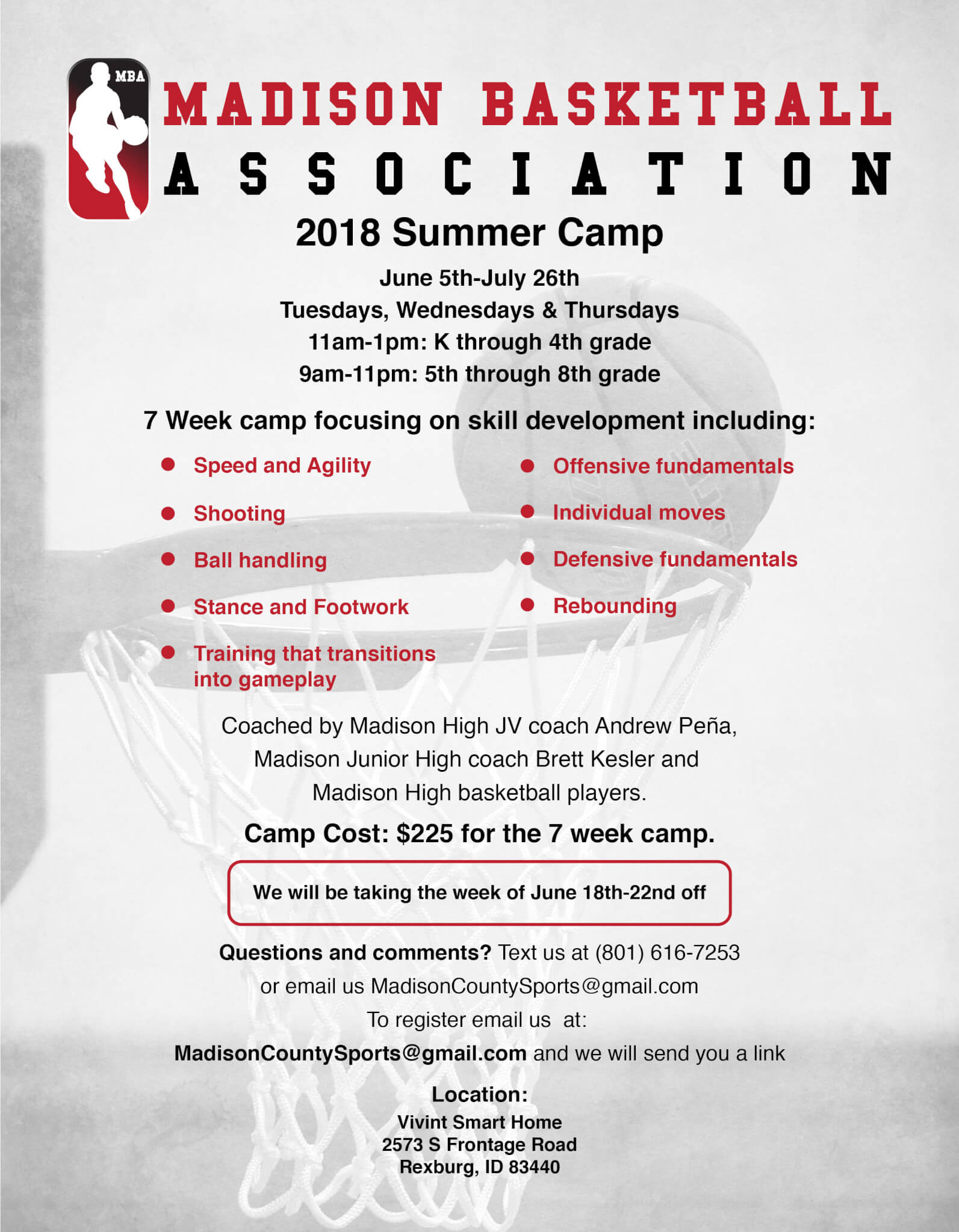 flyer for the Madison Basketball Associaiton